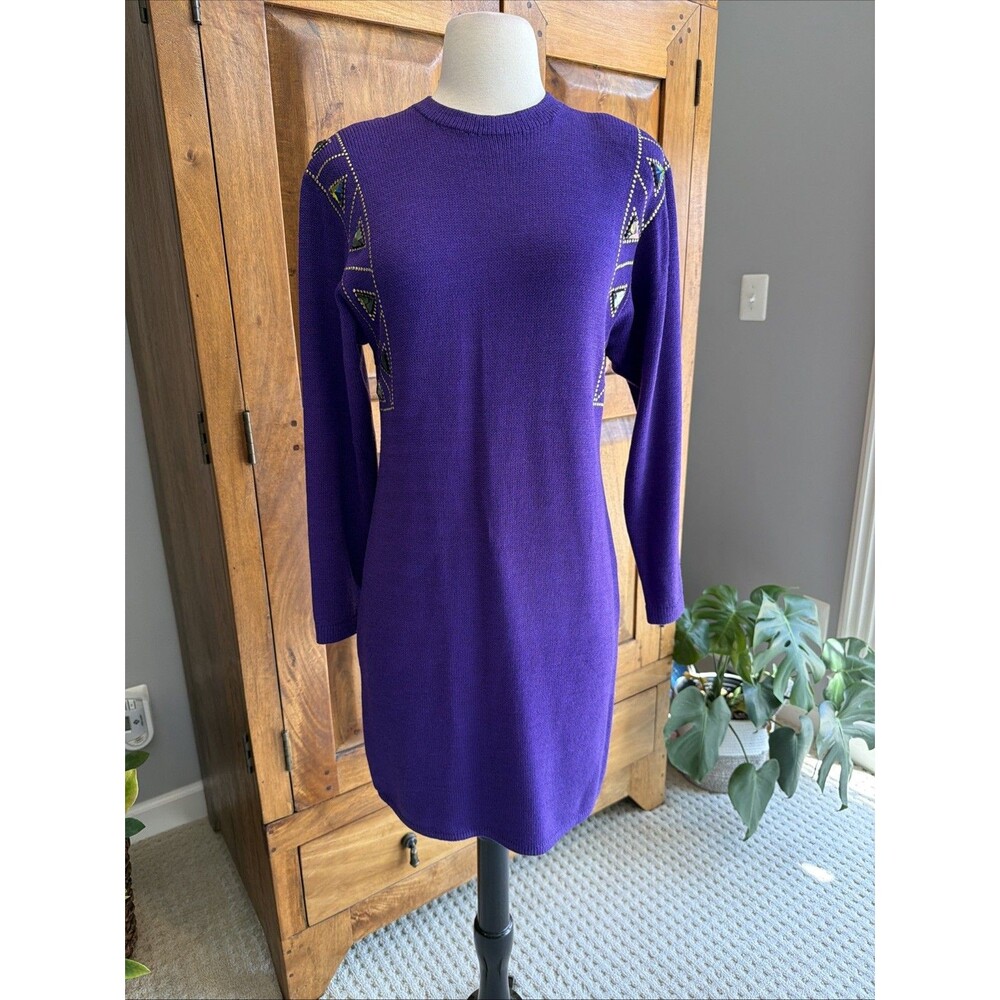 Vintage St. John Purple Knit Marie Gray Mini Dress Size 8